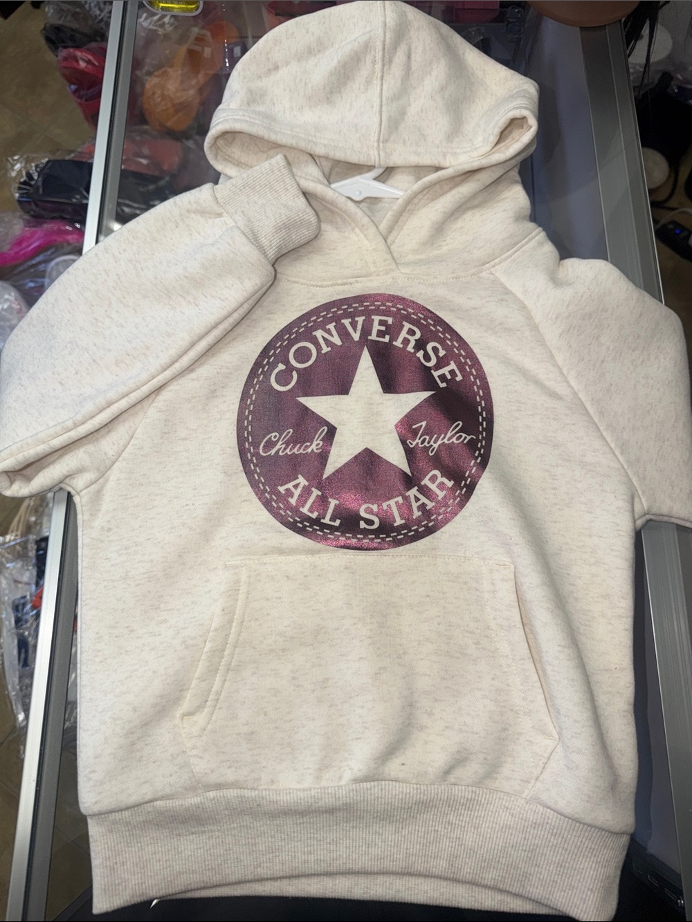 Converse Cream Hoodie with Burgundy All Star Logo